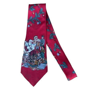 Zylos Men's Red Background Fashion Christmas Necktie Size OS